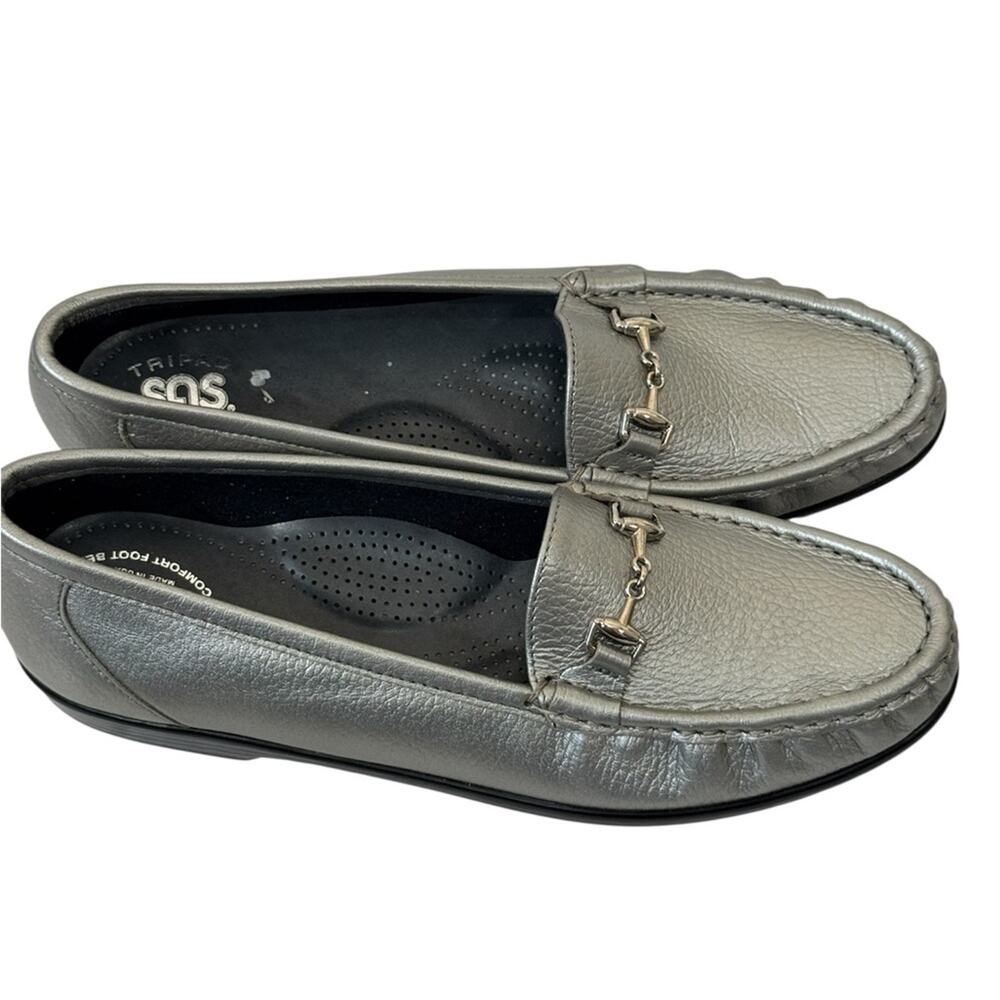 SAS Silver Leather Slip On Loafers Womens 10 Classic Preppy Comfort Shoes Fall